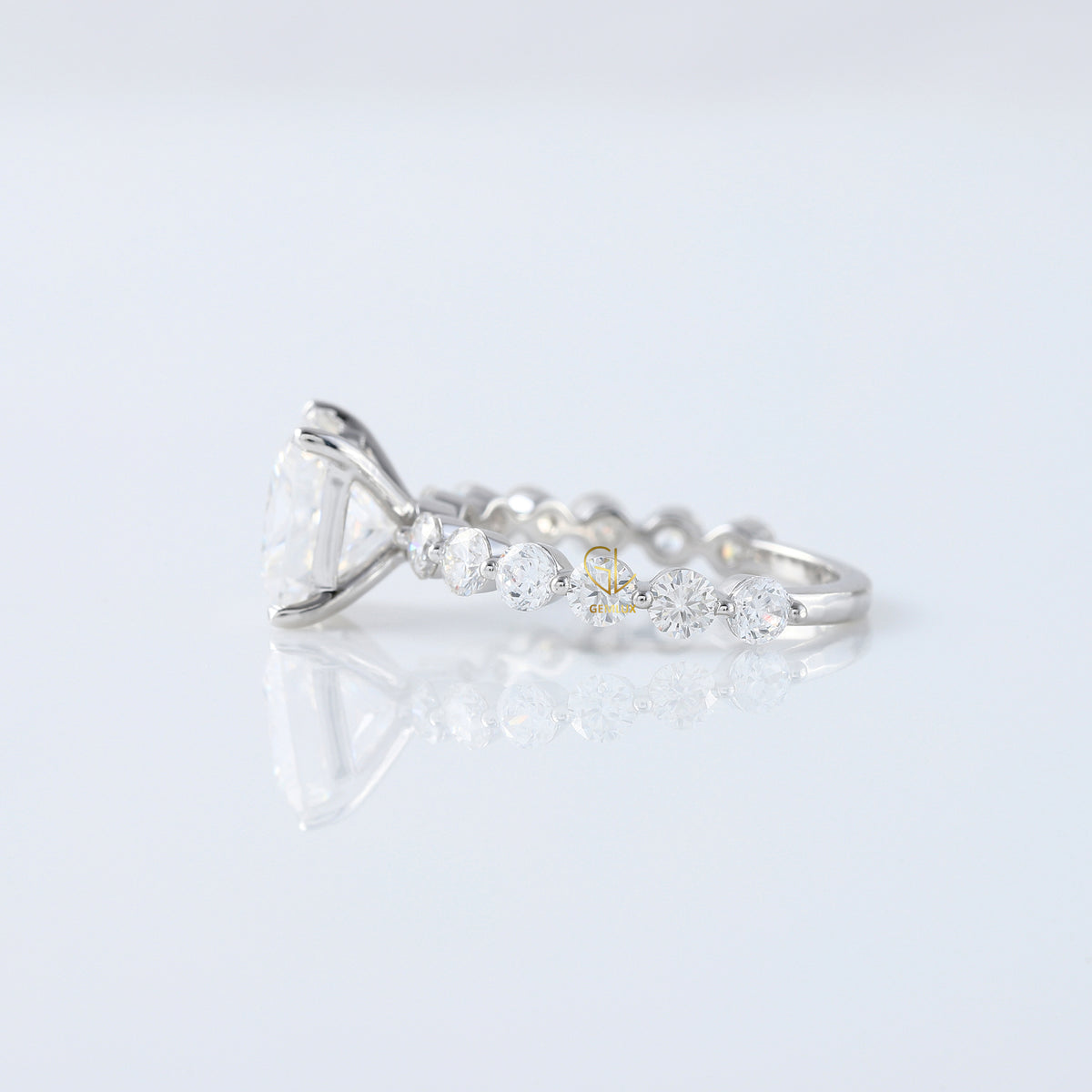 Princess Cut Lab Grown Floating Bubble Accent Engagement Ring