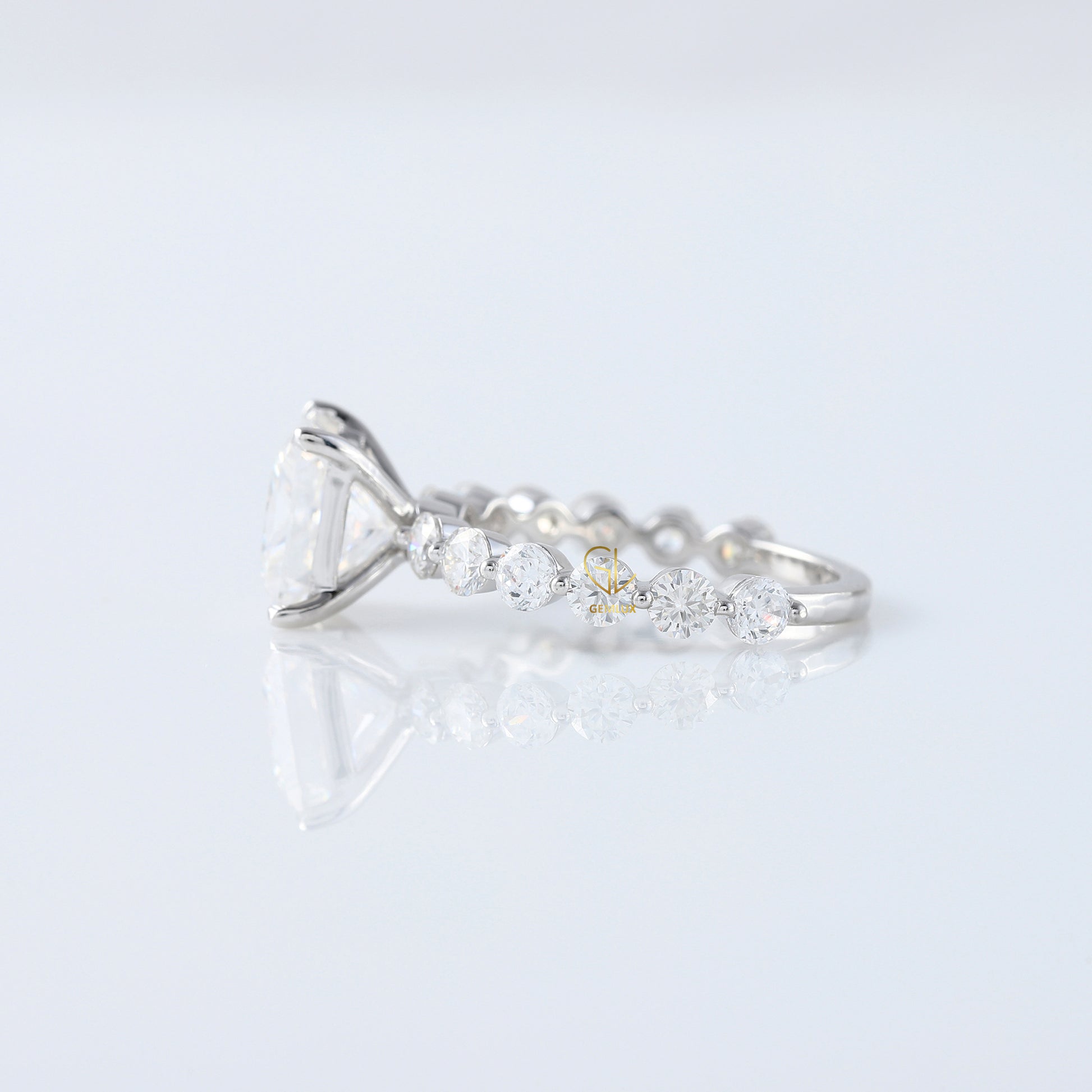 Princess Cut Lab Grown Floating Bubble Accent Engagement Ring