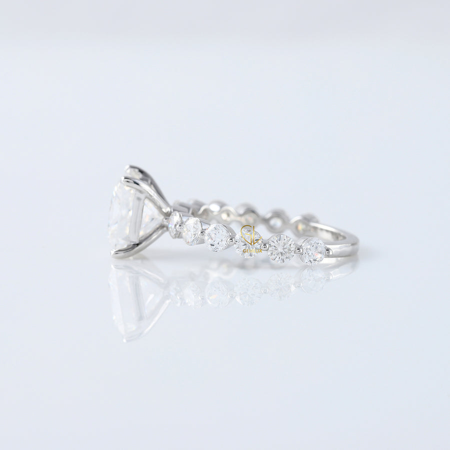 Princess Cut Lab Grown Floating Bubble Accent Engagement Ring