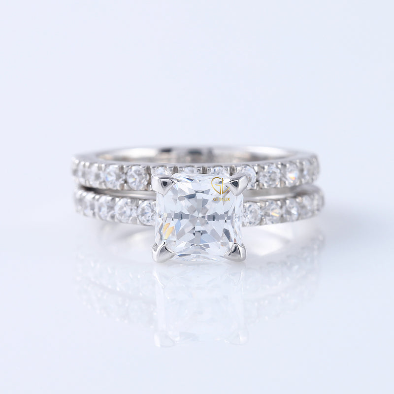 Princess Cut Moissanite Diamond Ring With Eternity Band Ring Set