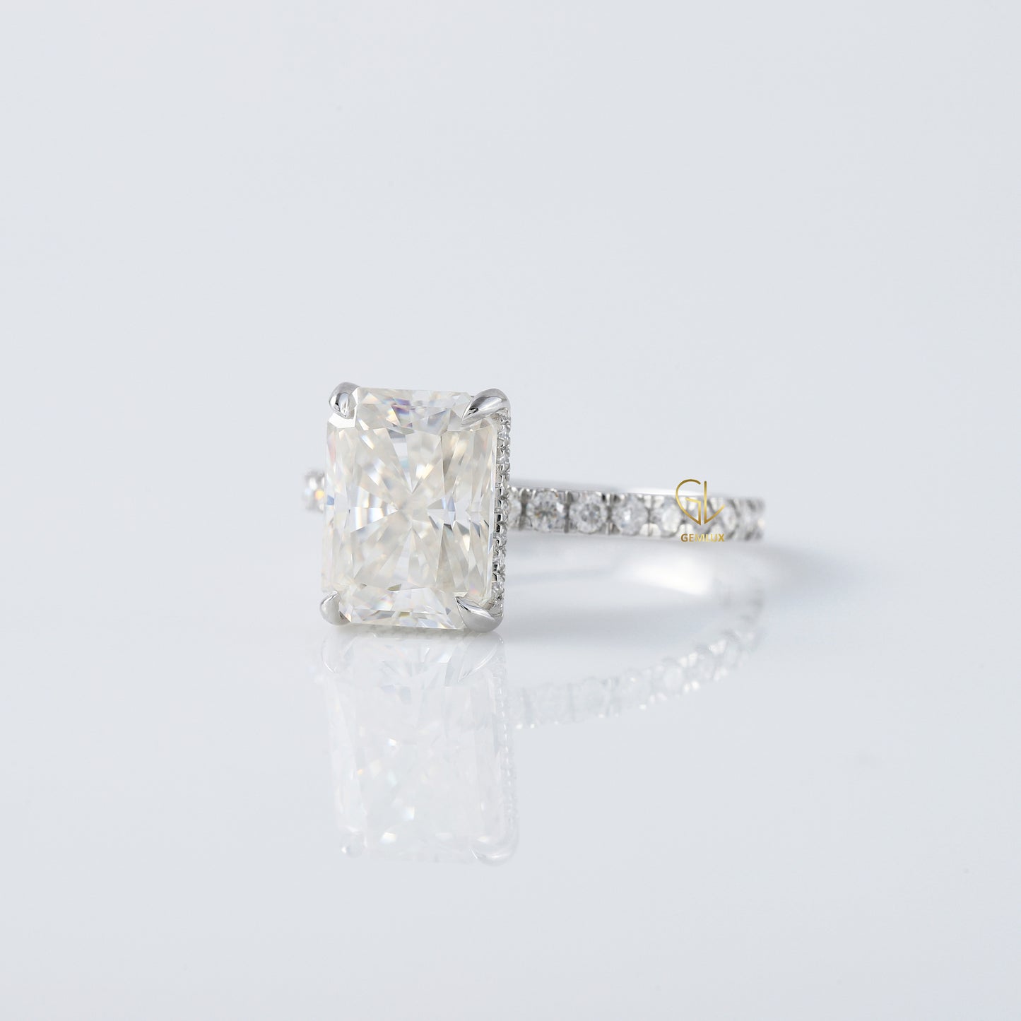 Radiant Cut Moissanite Diamond Hidden Halo Engagement Ring