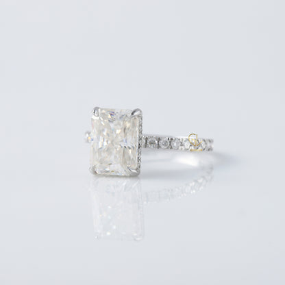 Radiant Cut Moissanite Diamond Hidden Halo Engagement Ring