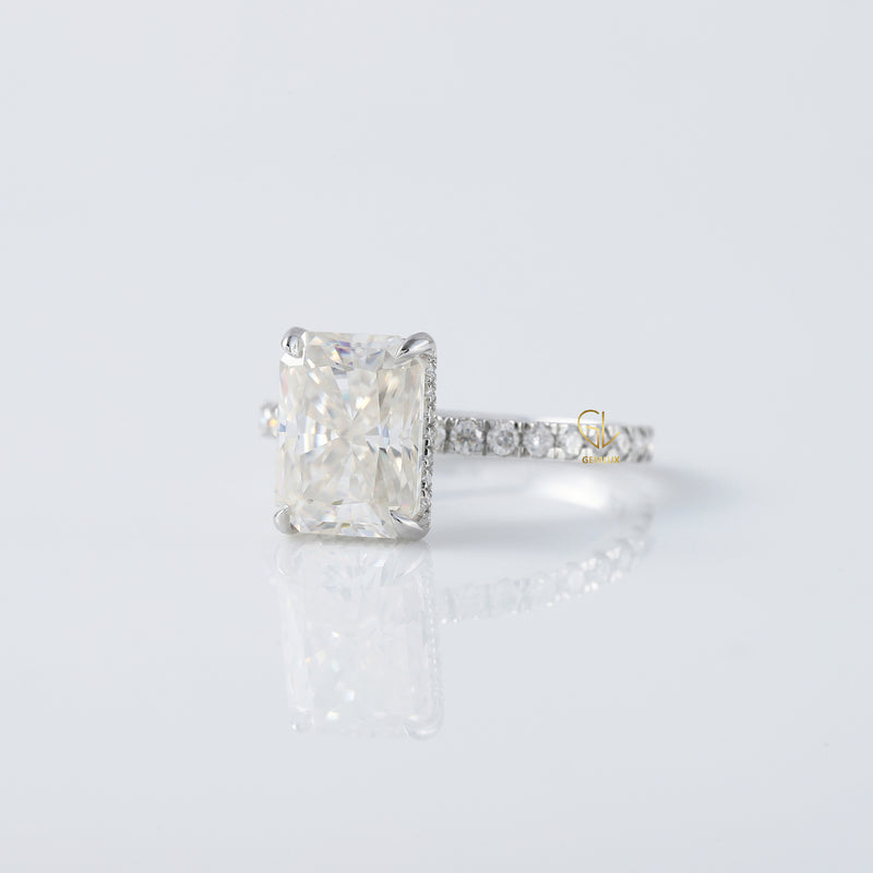 Radiant Cut Moissanite Diamond Hidden Halo Engagement Ring