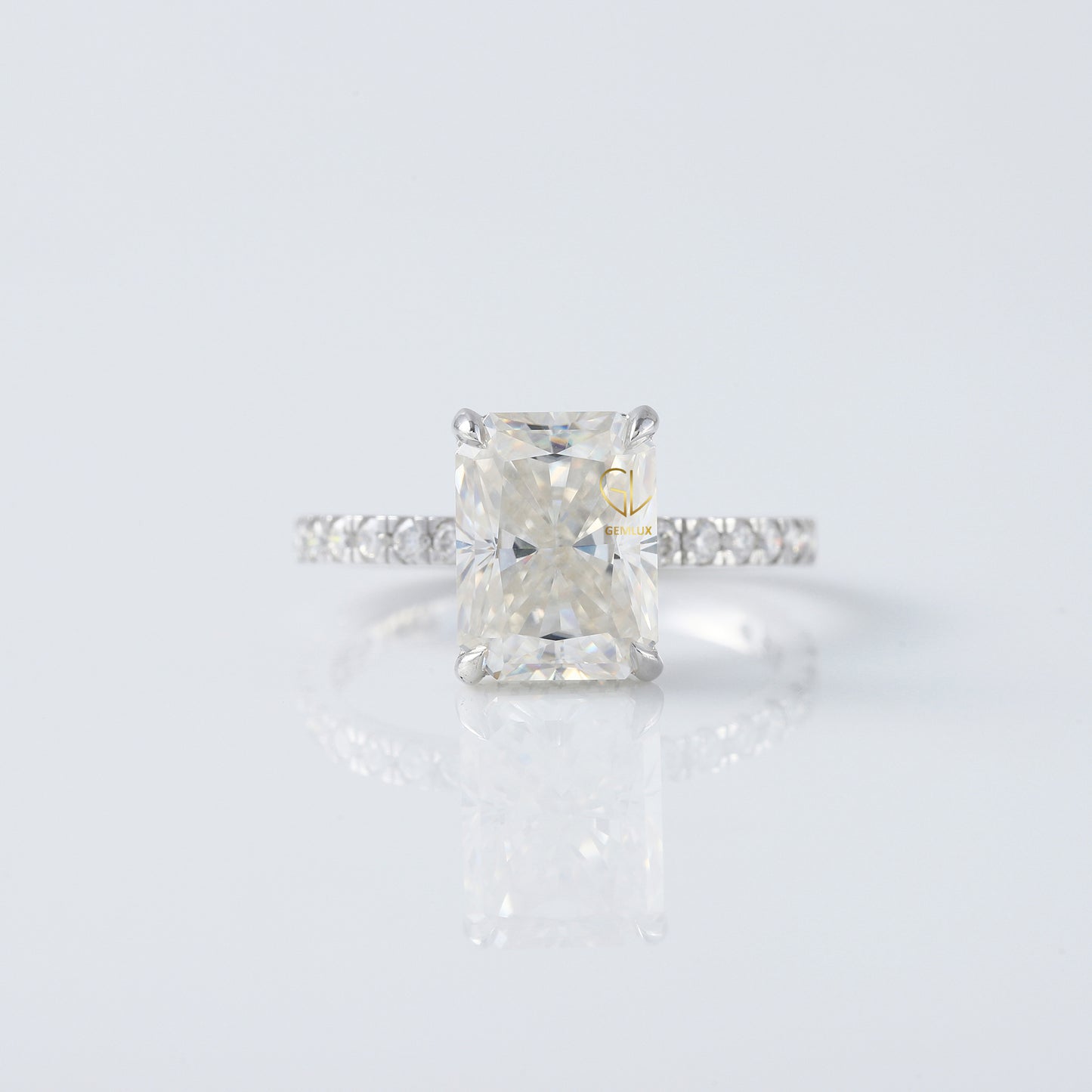 Radiant Cut Moissanite Diamond Hidden Halo Engagement Ring