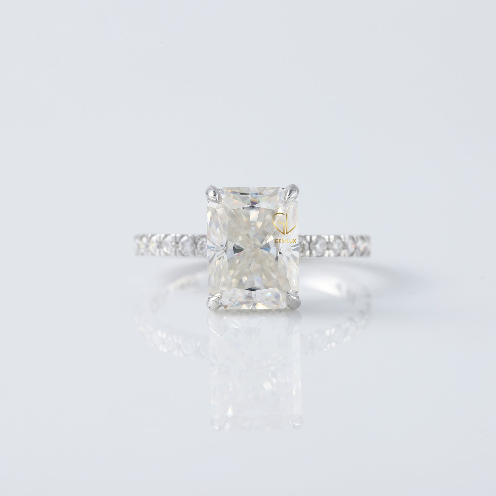 Radiant Cut Moissanite Diamond Hidden Halo Engagement Ring