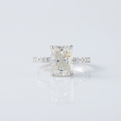 Radiant Cut Moissanite Diamond Hidden Halo Engagement Ring