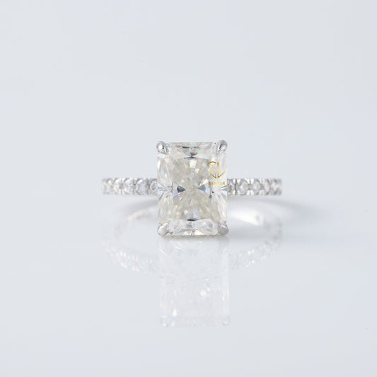 Radiant Cut Moissanite Diamond Hidden Halo Engagement Ring