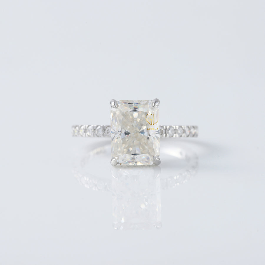 Radiant Cut Moissanite Diamond Hidden Halo Engagement Ring
