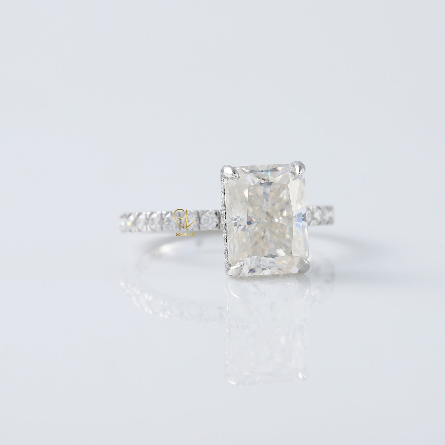 Radiant Cut Moissanite Diamond Hidden Halo Engagement Ring
