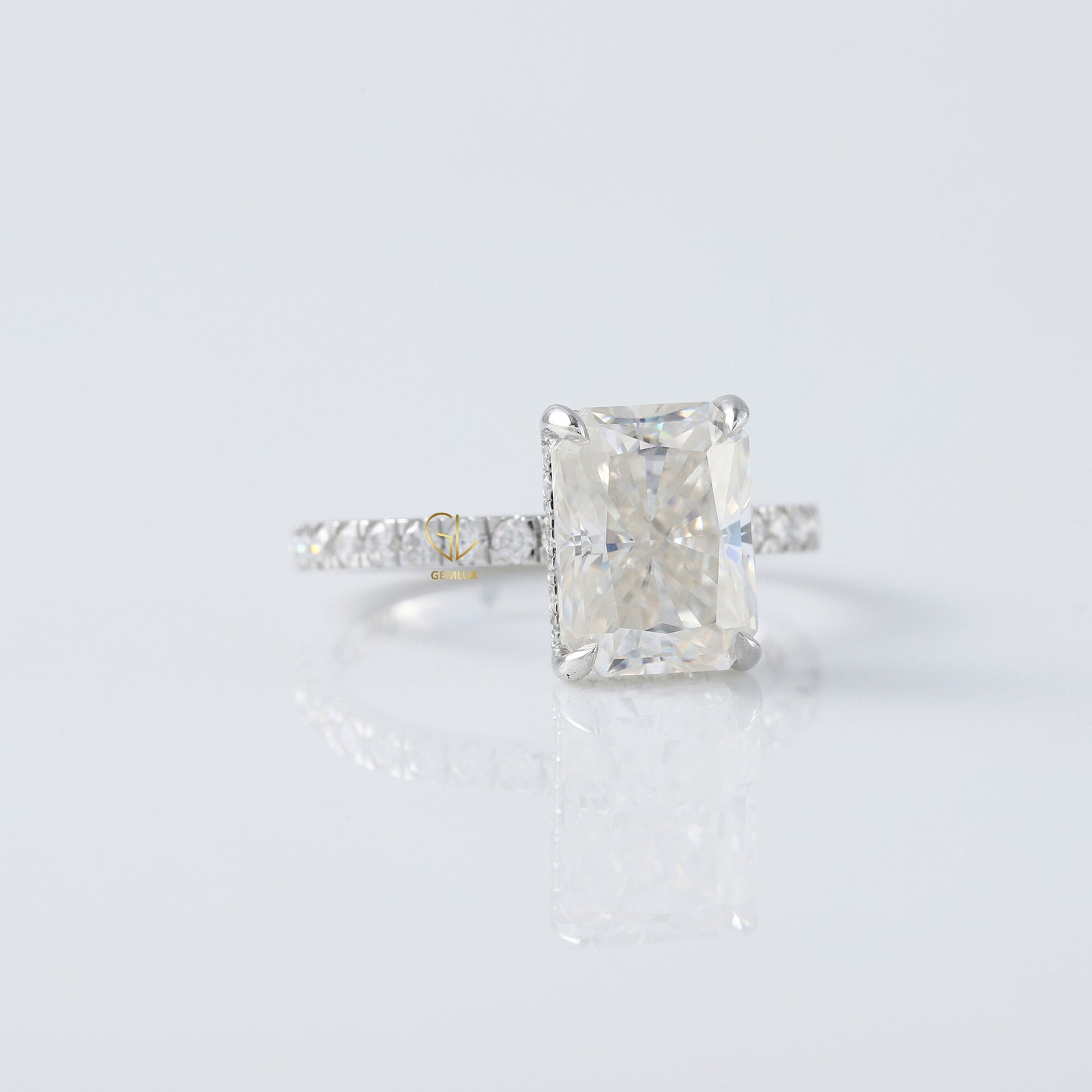 Radiant Cut Moissanite Diamond Hidden Halo Engagement Ring