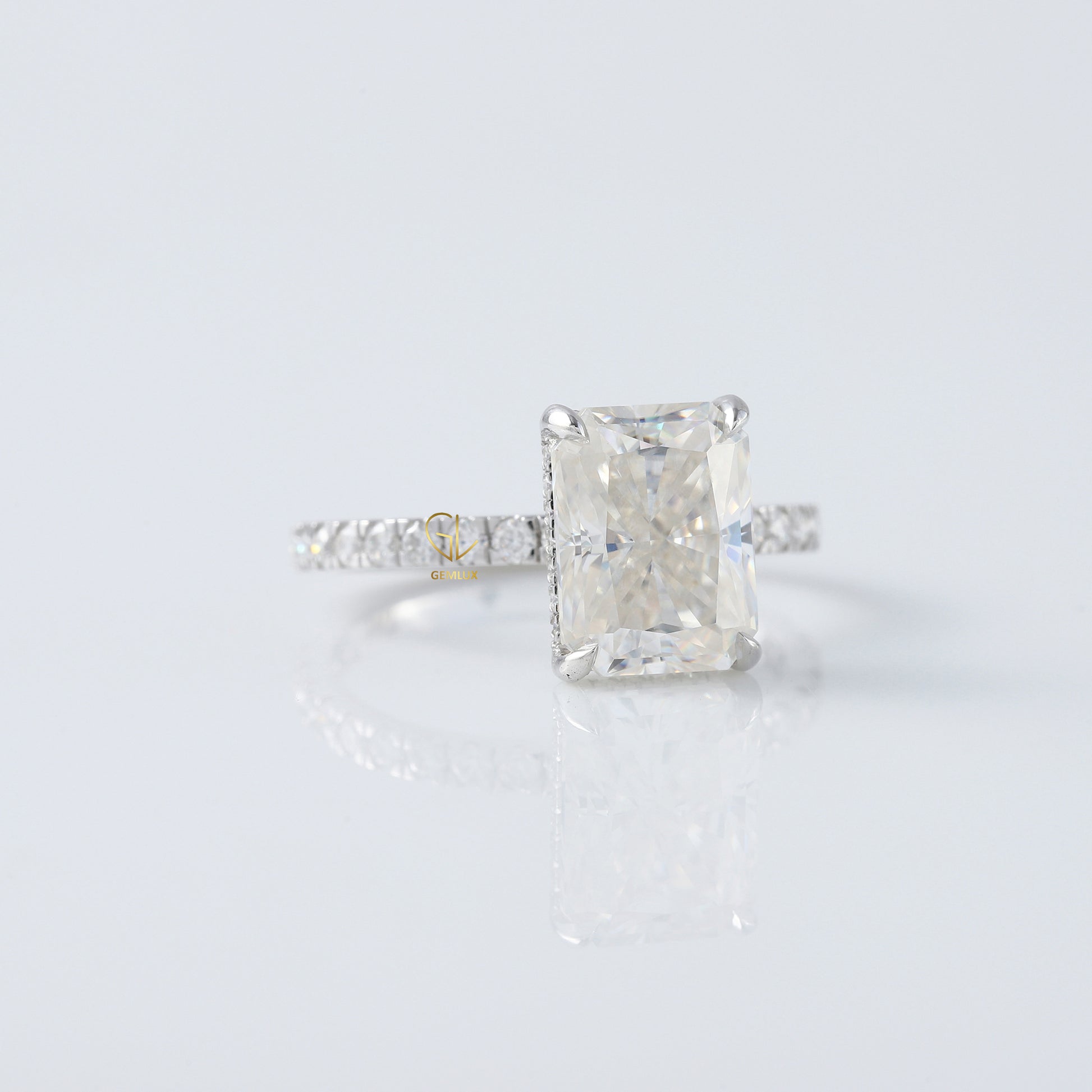 Radiant Cut Moissanite Diamond Hidden Halo Engagement Ring