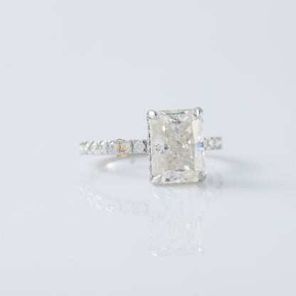 Radiant Cut Moissanite Diamond Hidden Halo Engagement Ring