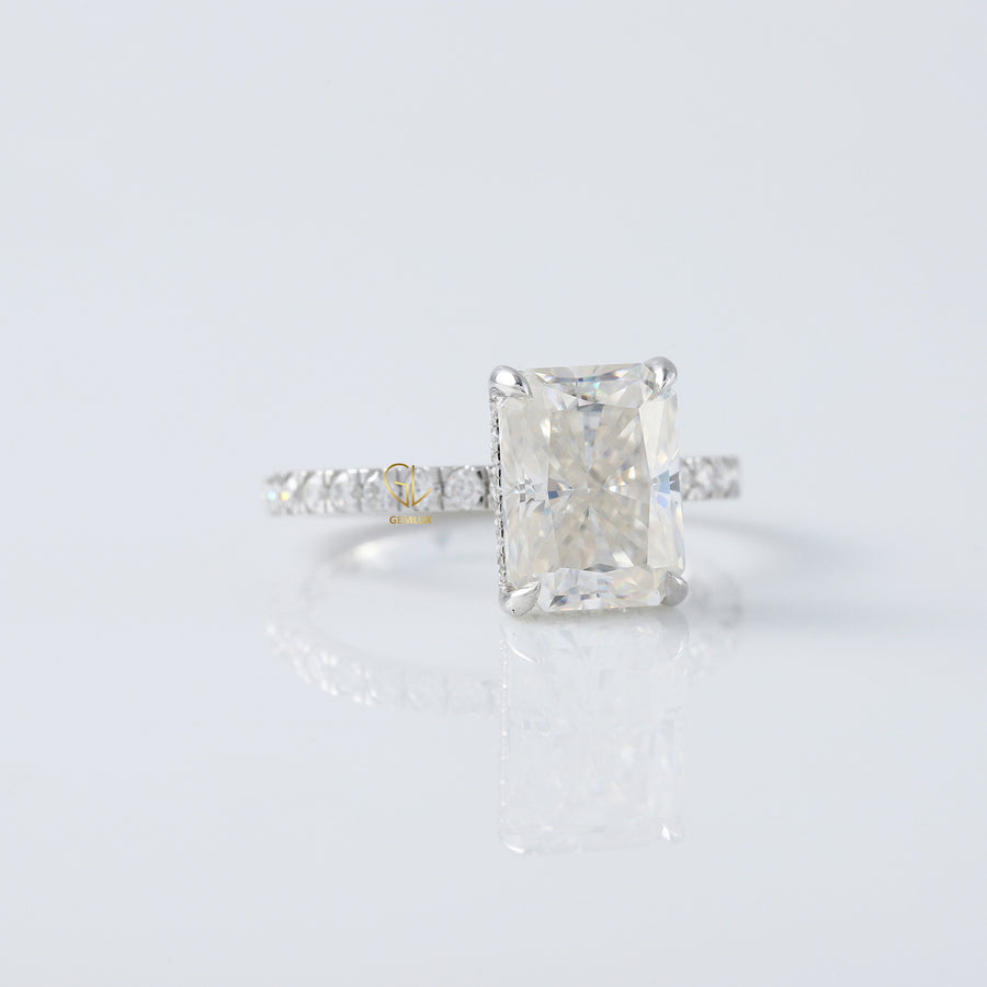 Radiant Cut Moissanite Diamond Hidden Halo Engagement Ring