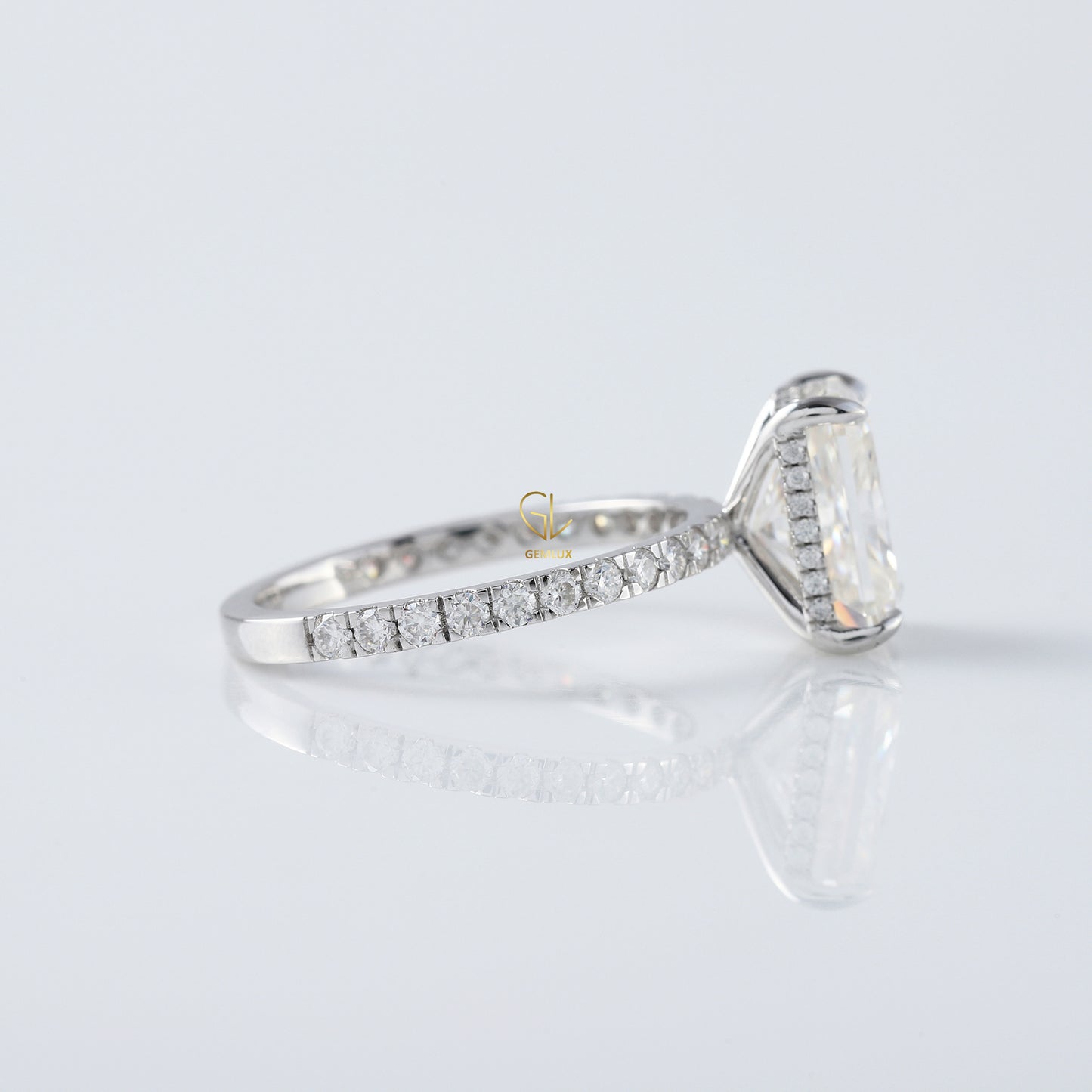 Radiant Cut Moissanite Diamond Hidden Halo Engagement Ring