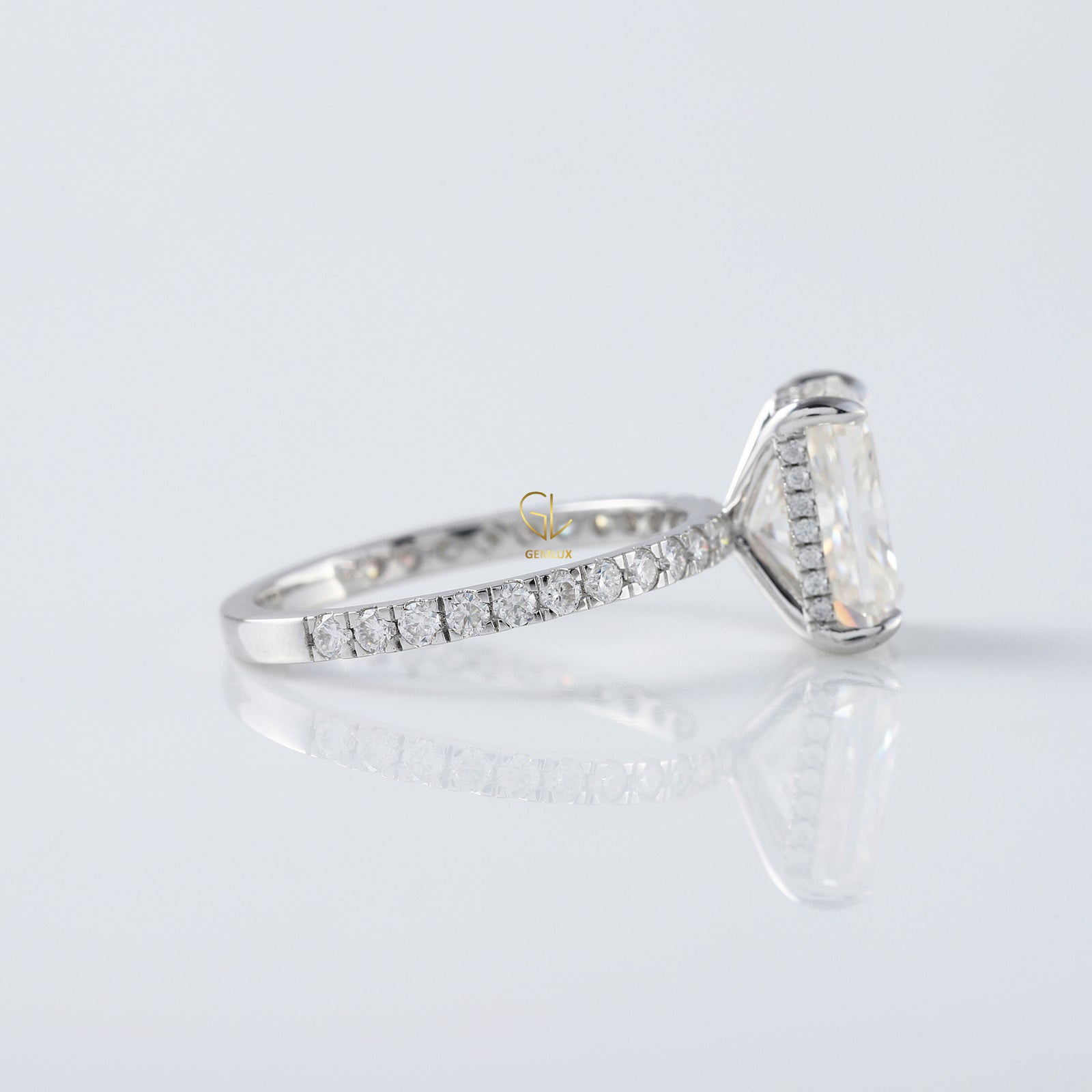 Radiant Cut Moissanite Diamond Hidden Halo Engagement Ring