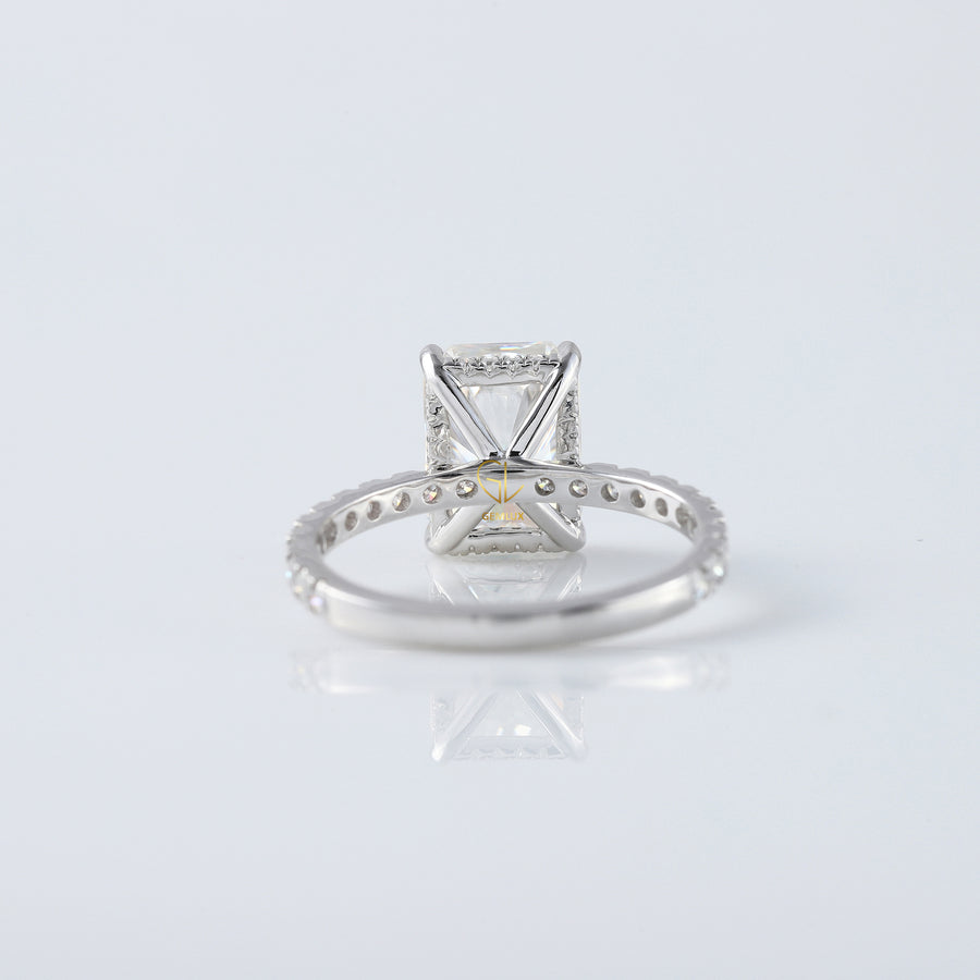 Radiant Cut Moissanite Diamond Hidden Halo Engagement Ring