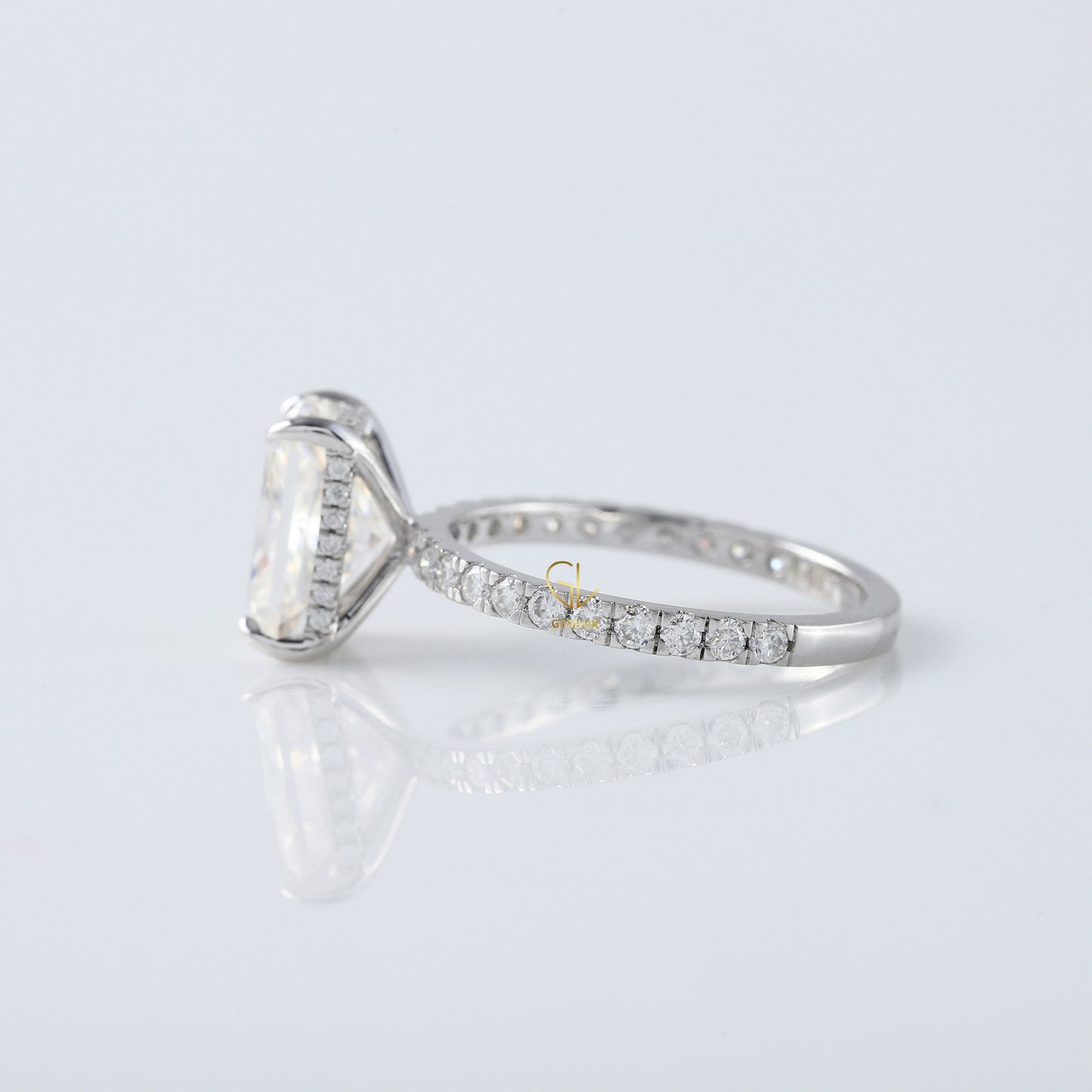 Radiant Cut Moissanite Diamond Hidden Halo Engagement Ring