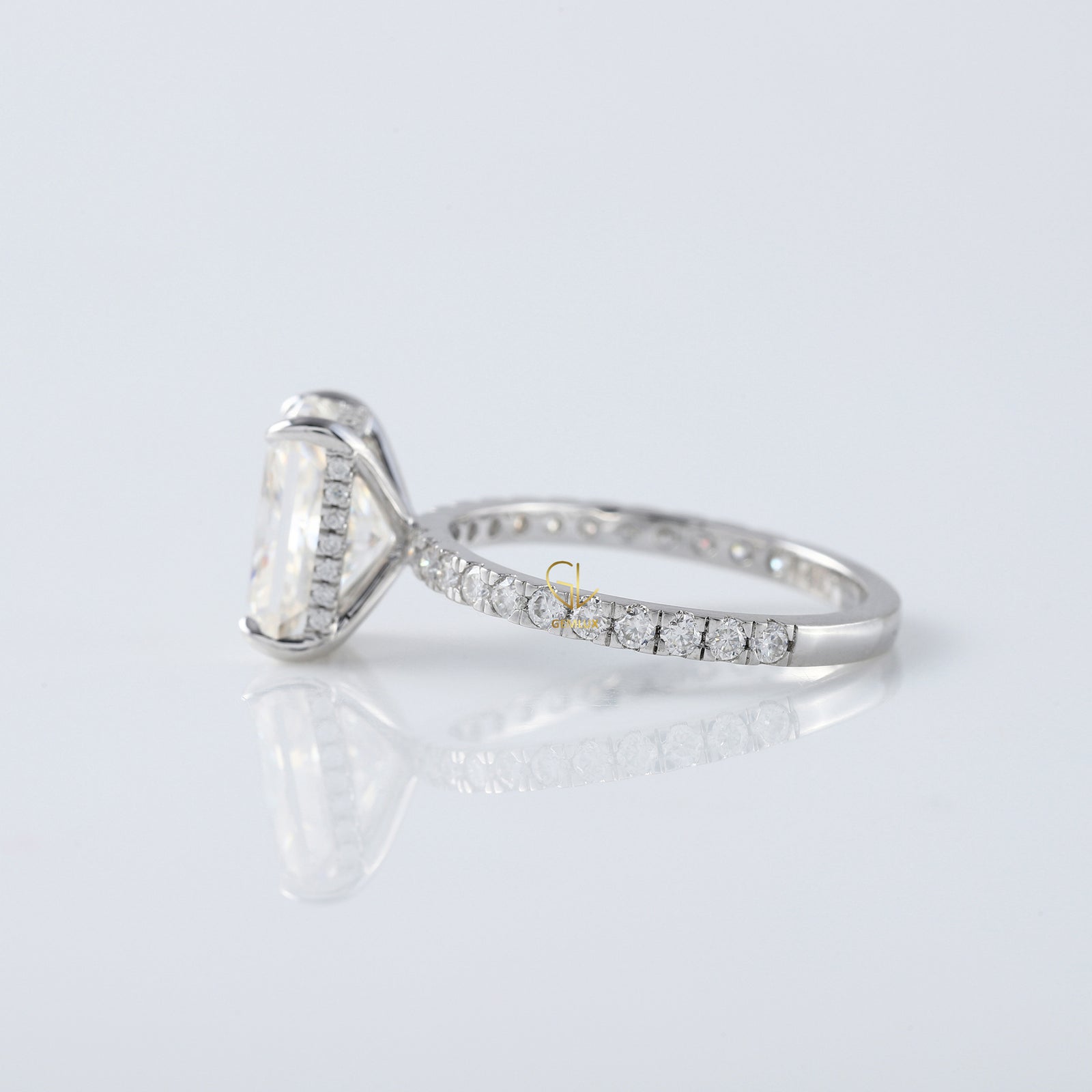 Radiant Cut Moissanite Diamond Hidden Halo Engagement Ring
