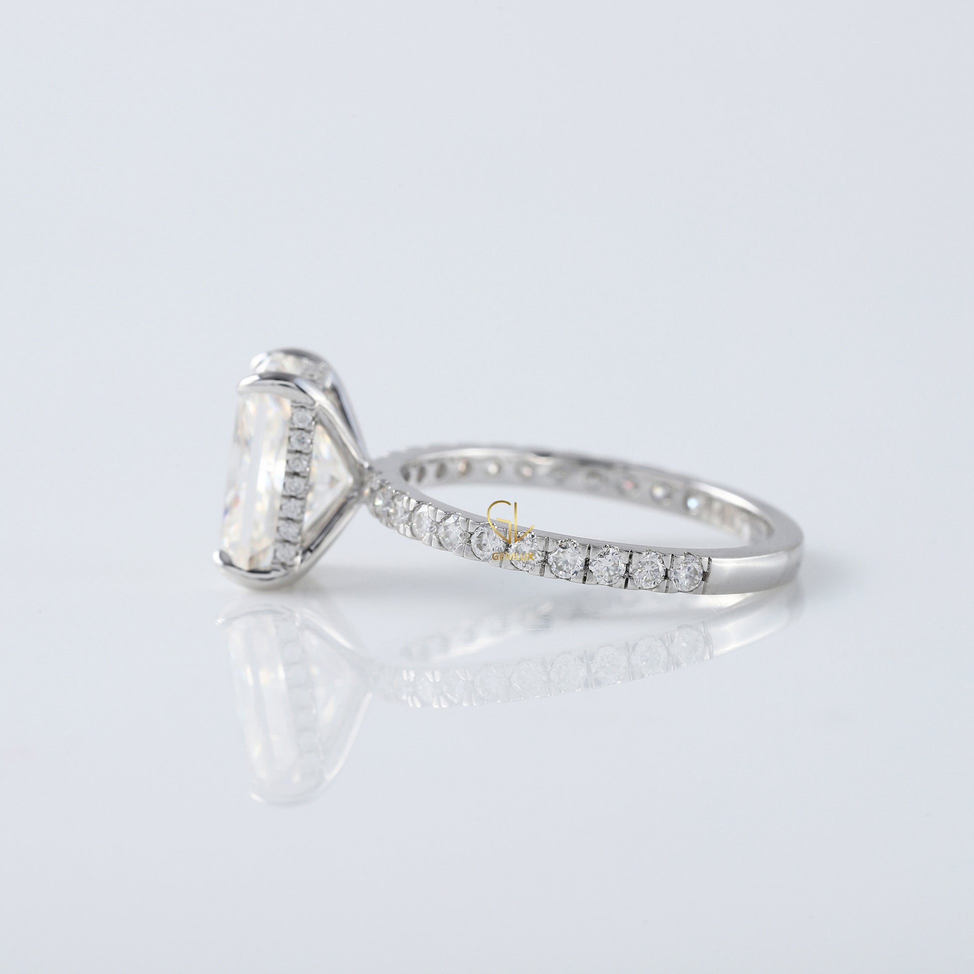 Radiant Cut Moissanite Diamond Hidden Halo Engagement Ring