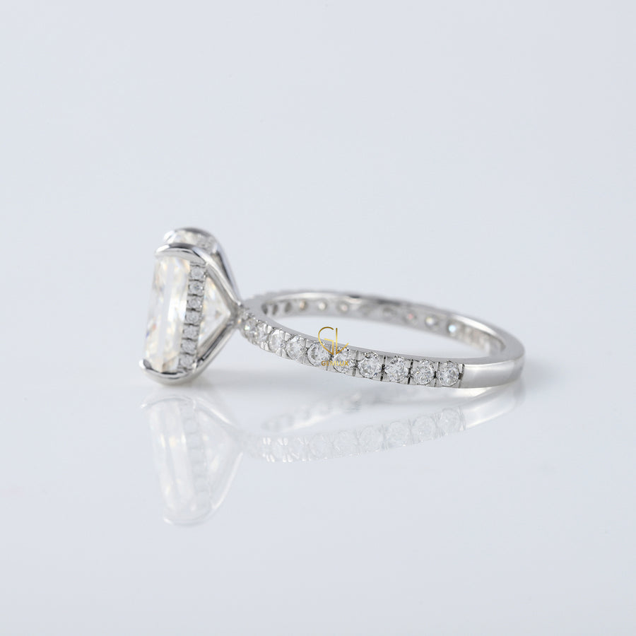 Radiant Cut Moissanite Diamond Hidden Halo Engagement Ring