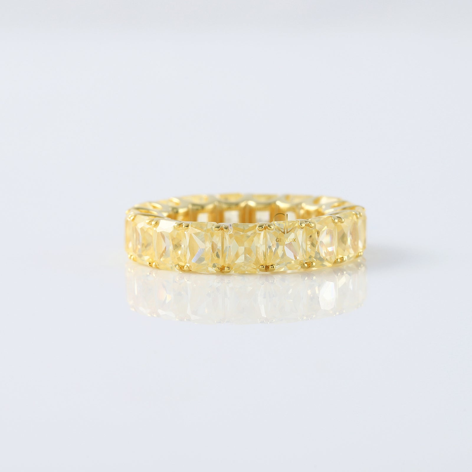 Radiant Cut Yellow Moissanite Diamond Eternity Wedding Band