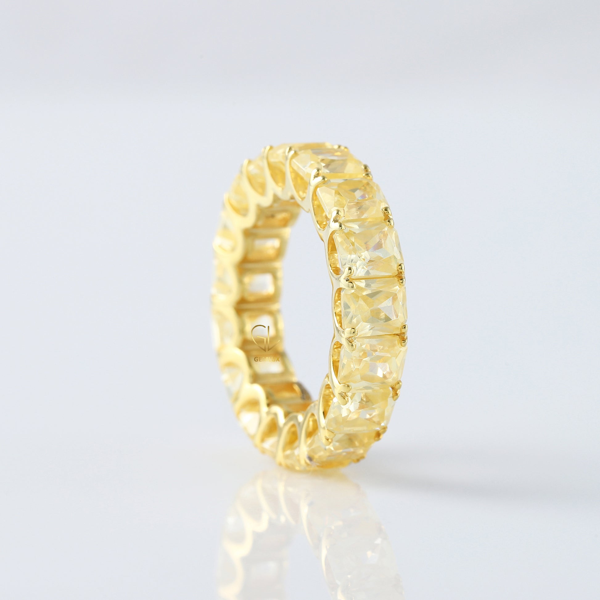 Radiant Cut Yellow Moissanite Diamond Eternity Wedding Band