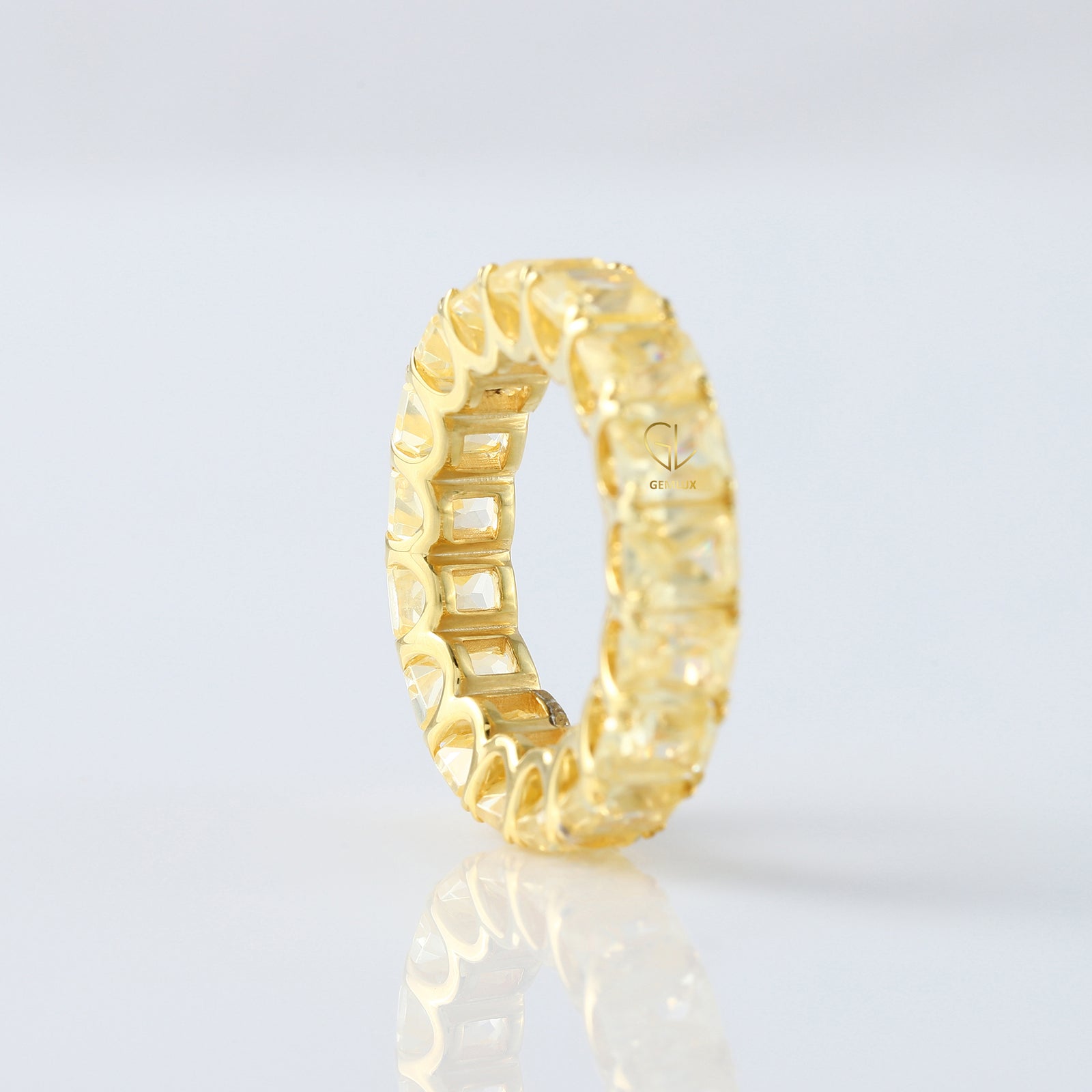 Radiant Cut Yellow Moissanite Diamond Eternity Wedding Band