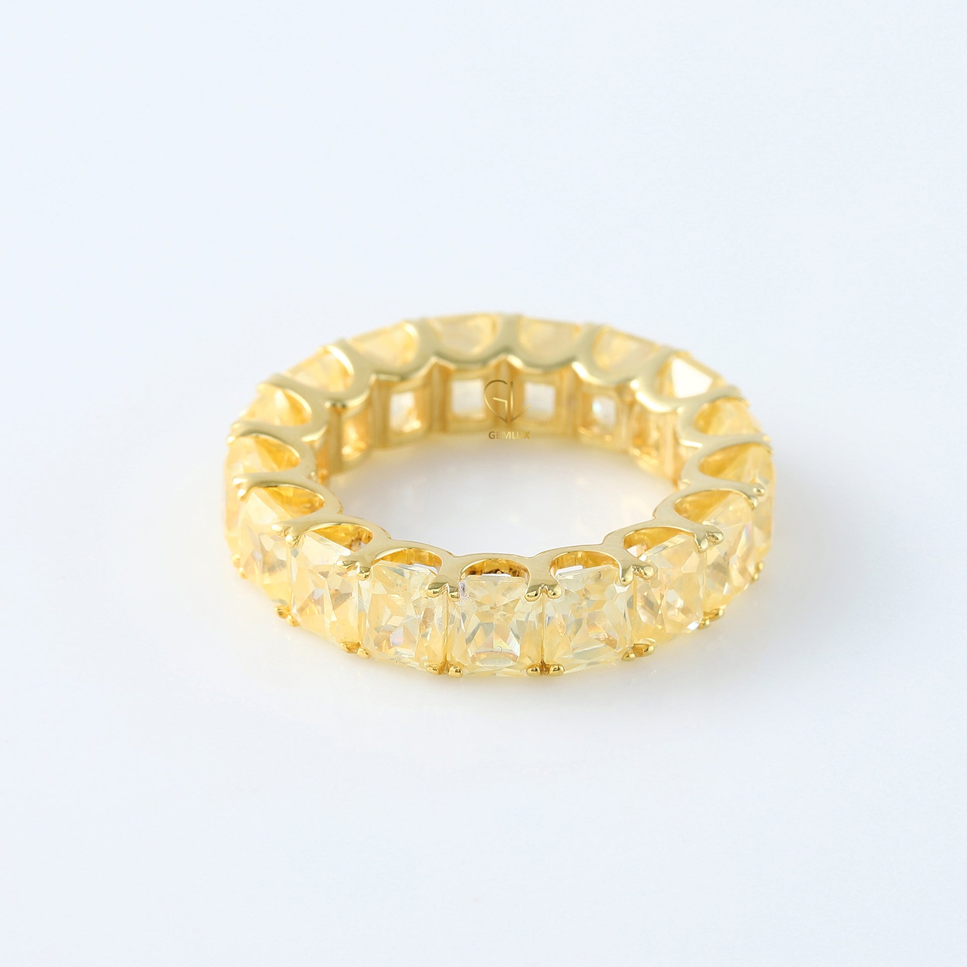 Radiant Cut Yellow Moissanite Diamond Eternity Wedding Band