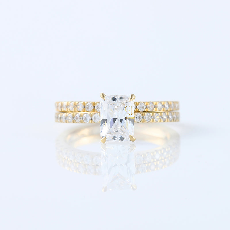 Radiant Cut Moissanite Solitaire With Accent Ring Set