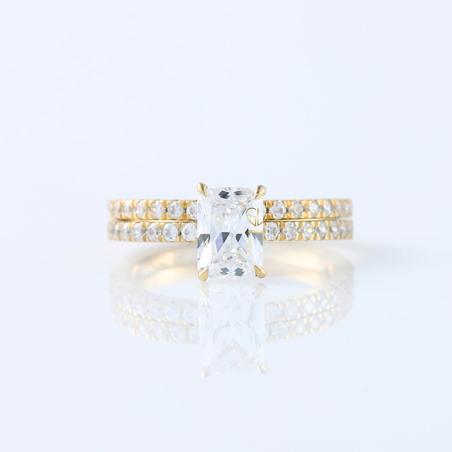 Radiant Cut Moissanite Solitaire With Accent Ring Set