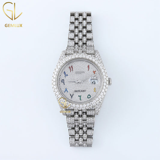 Rainbow Arabic Dial Jubilee Belt Iced Out Lab Grown Watch
