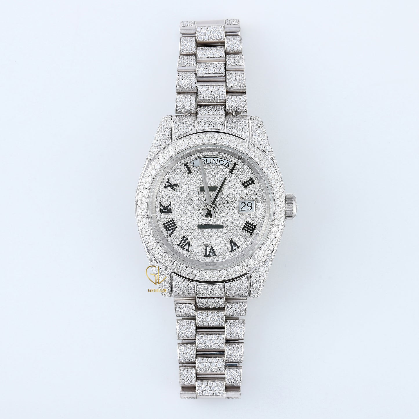 Roman Dial Iced Out D VVS Moissanite Watch