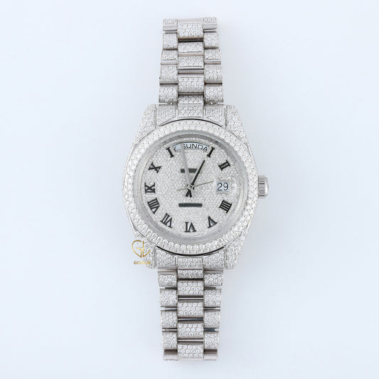 Roman Dial Iced Out D VVS Moissanite Watch