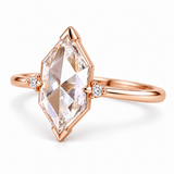 Marquise-cut lab-grown diamond engagement ring with two round side diamonds, V-shaped tip protection and a polished white-metal band
