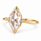 Marquise-cut lab-grown diamond engagement ring with two round side diamonds, V-shaped tip protection and a polished white-metal band