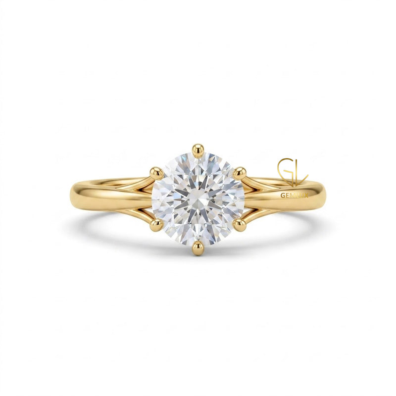 Round Brilliant Cut Lab Grown Diamond Split Shank Solitaire Engagement Ring