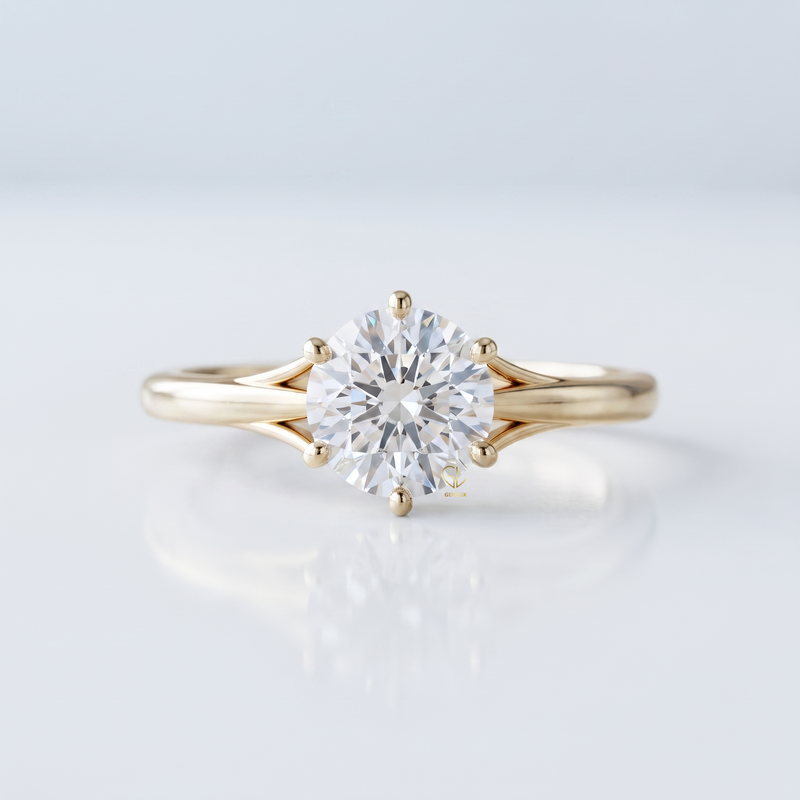 Round Brilliant Cut Lab Grown Diamond Split Shank Solitaire Engagement Ring