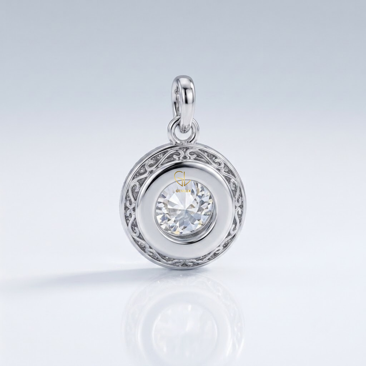 Round Cut Hearts & Arrows Lab-Grown Diamond Bezel Halo Pendant in Gold