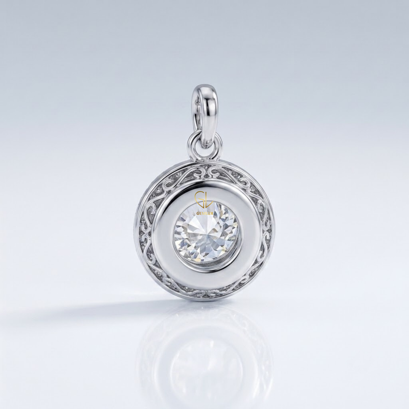 Hearts & Arrows Round Cut Lab Grown Diamond Bezel Halo Pendant
