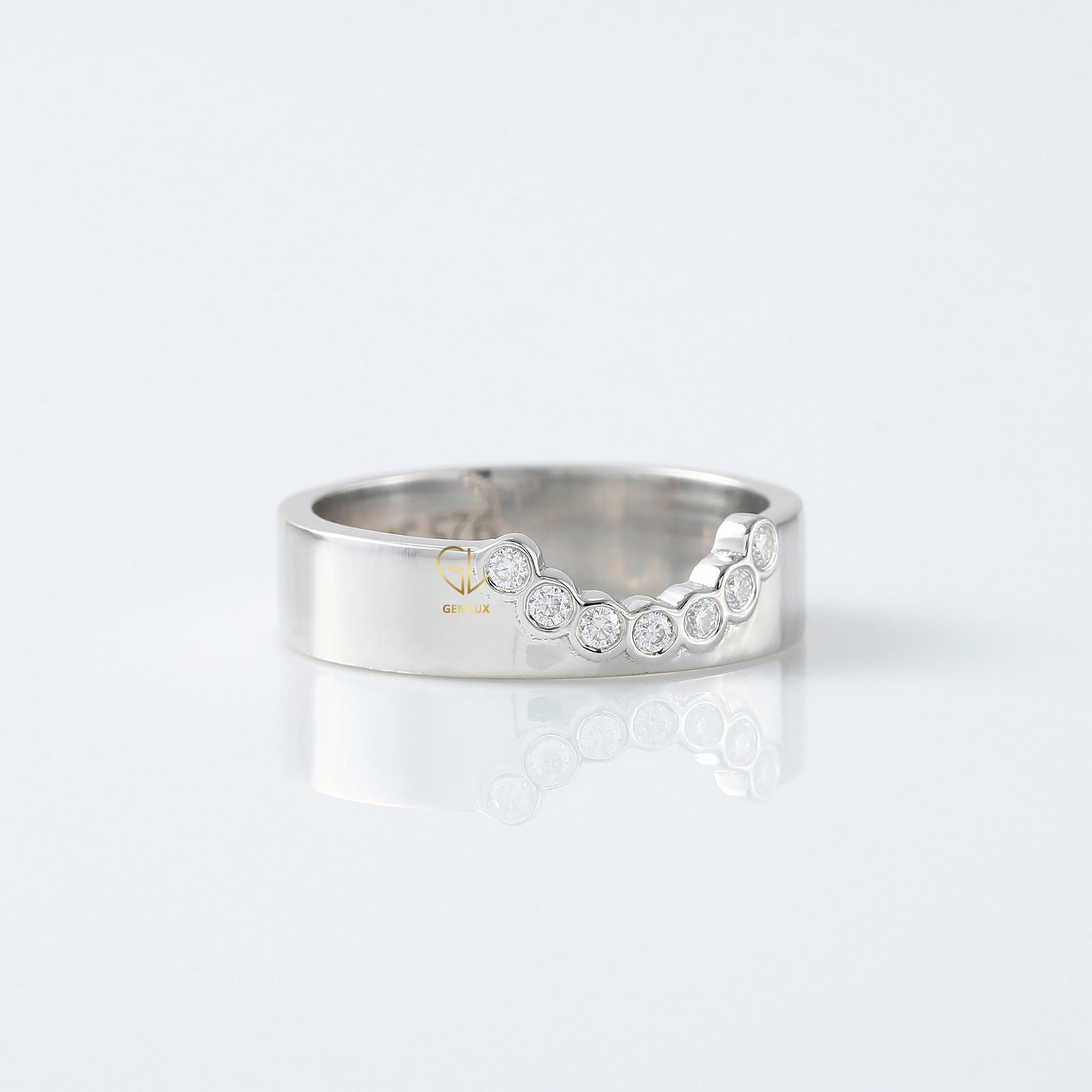 Round Cut Lab Grown Bezel Set Curved Wedding Band