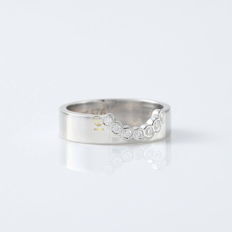 Round Cut Lab Grown Bezel Set Curved Wedding Band