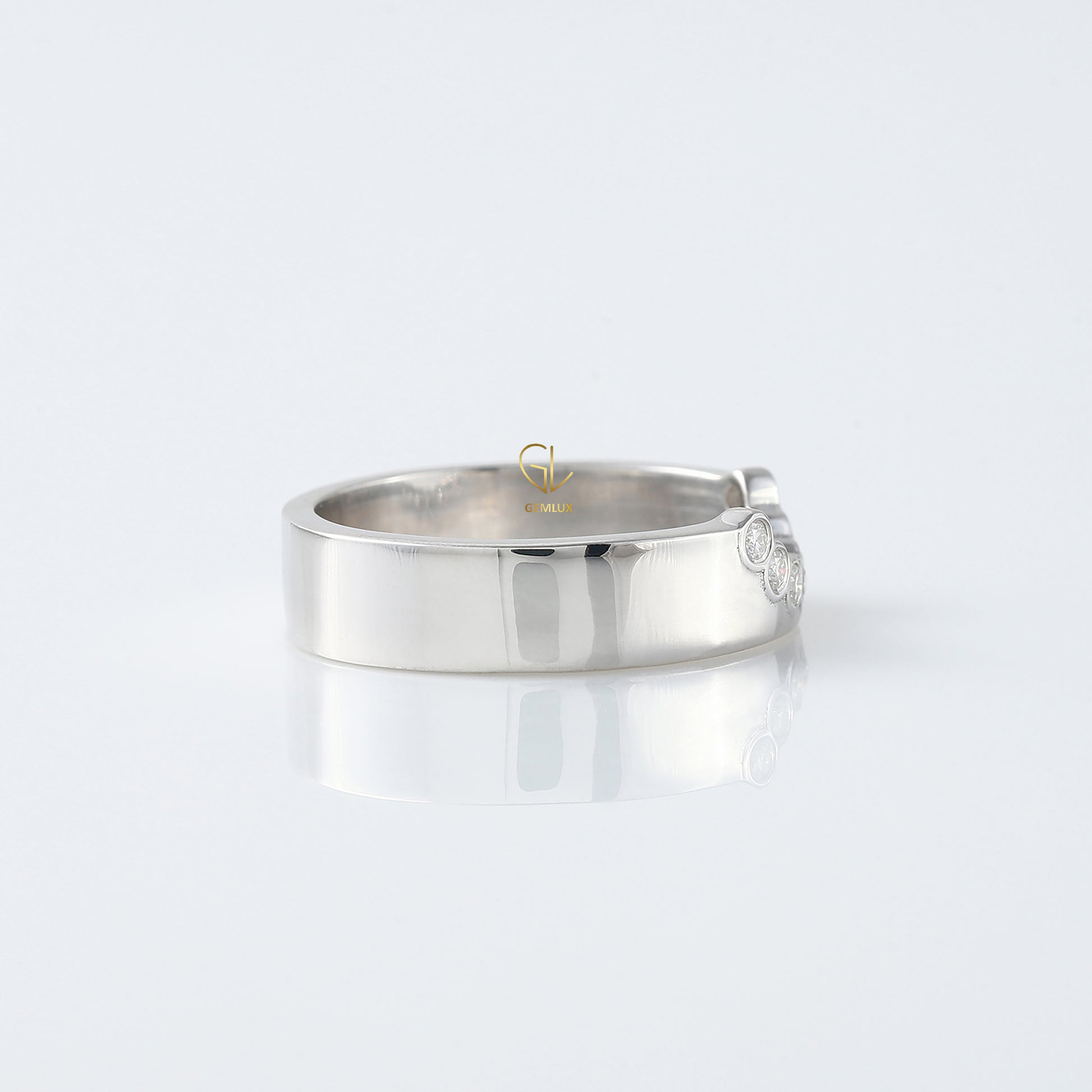 Round Cut Lab Grown Bezel Set Curved Wedding Band