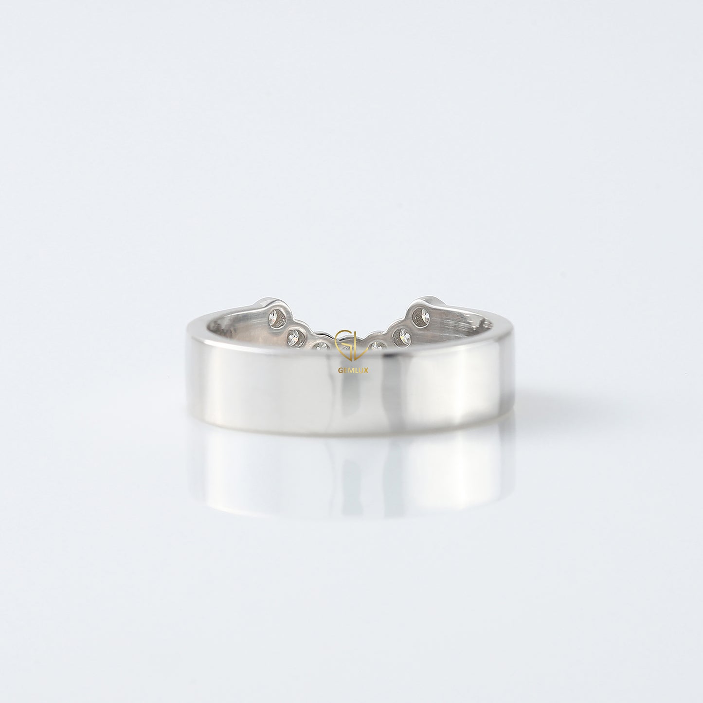 Round Cut Lab Grown Bezel Set Curved Wedding Band