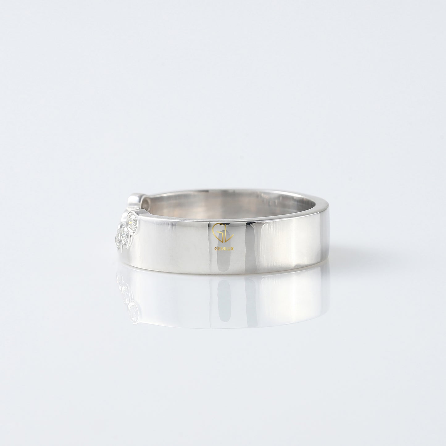 Round Cut Lab Grown Bezel Set Curved Wedding Band