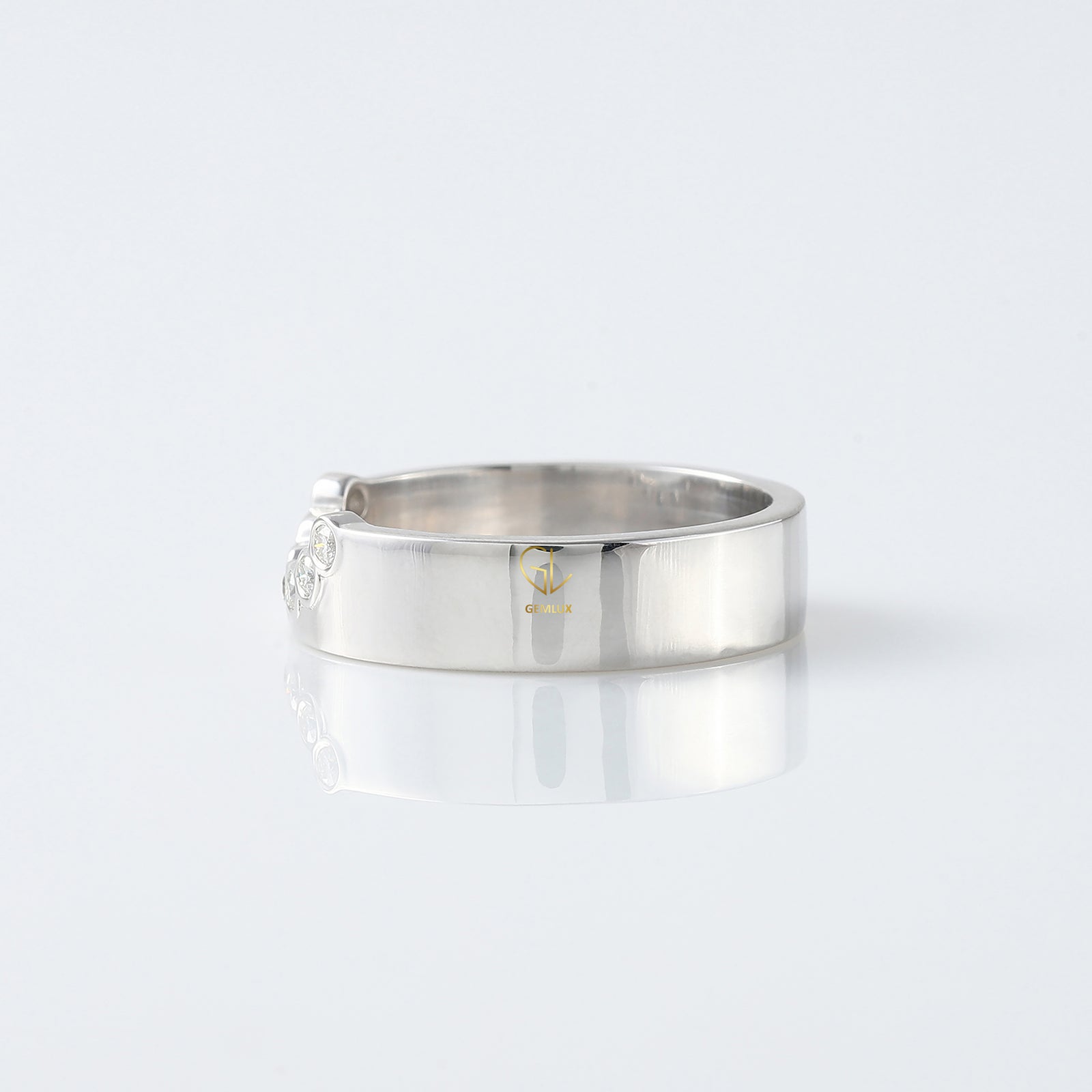 Round Cut Lab Grown Bezel Set Curved Wedding Band
