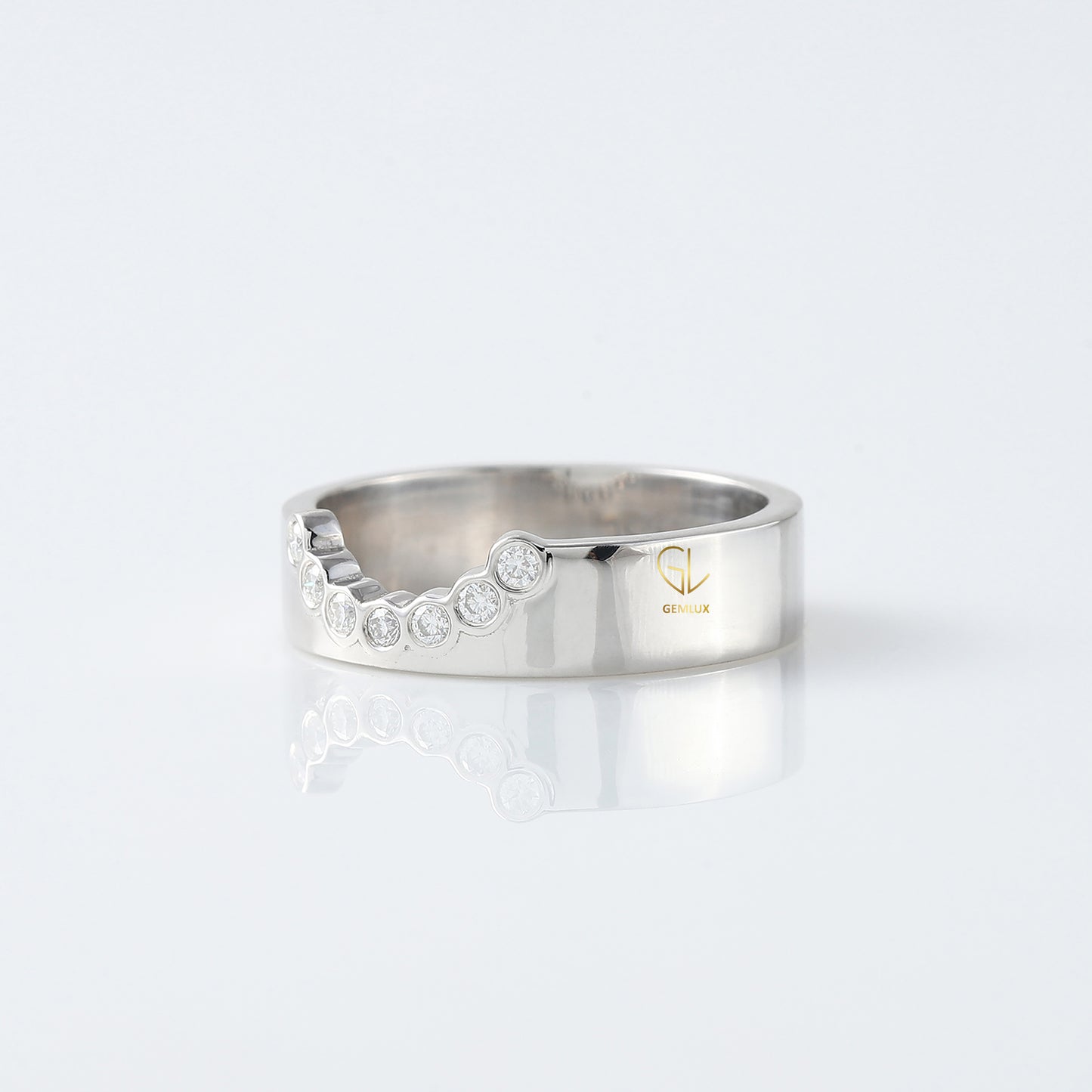 Round Cut Lab Grown Bezel Set Curved Wedding Band