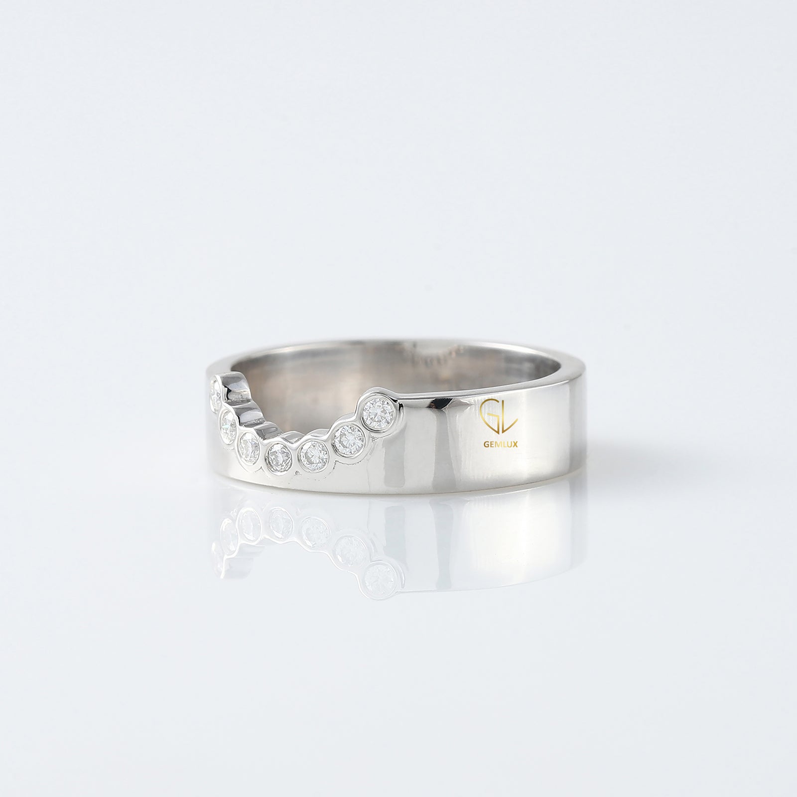 Round Cut Lab Grown Bezel Set Curved Wedding Band