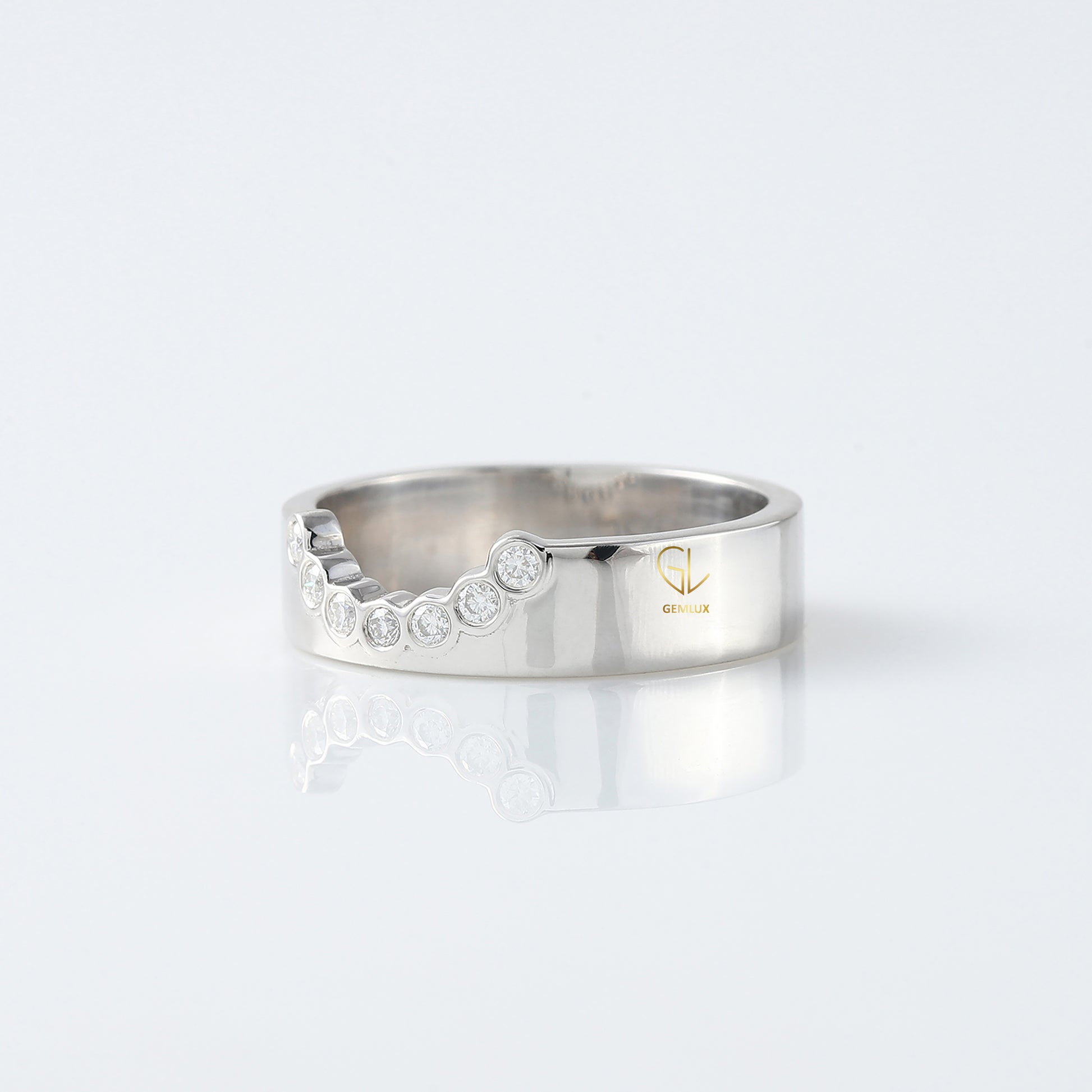 Round Cut Lab Grown Bezel Set Curved Wedding Band