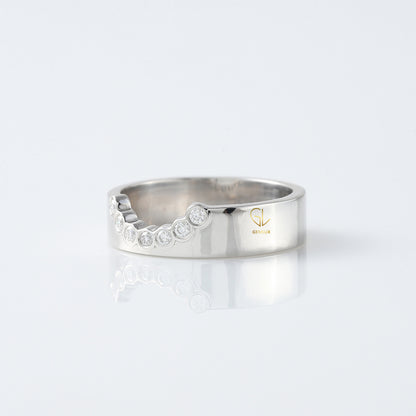 Round Cut Lab Grown Bezel Set Curved Wedding Band