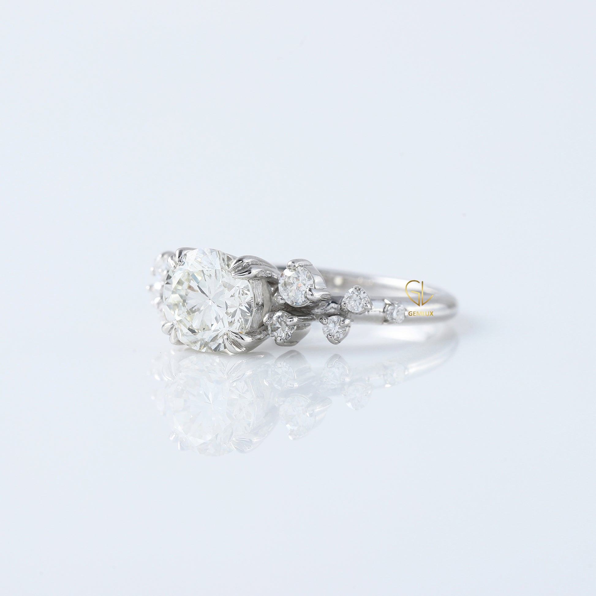 Round Cut Lab Grown Cluster Scattered Diamond Ring